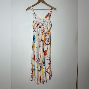 JAMS WORLD White With Colors Throughout floral Dress Midi Sleeveless Dress Sz L